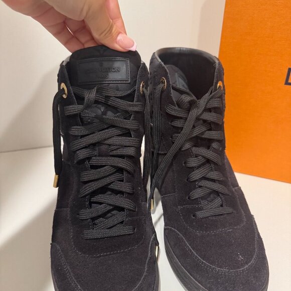 Louis Vuitton Monogram Louis Vuitton Wedge Sneakers   – Black Suede - Picture 1 of 11